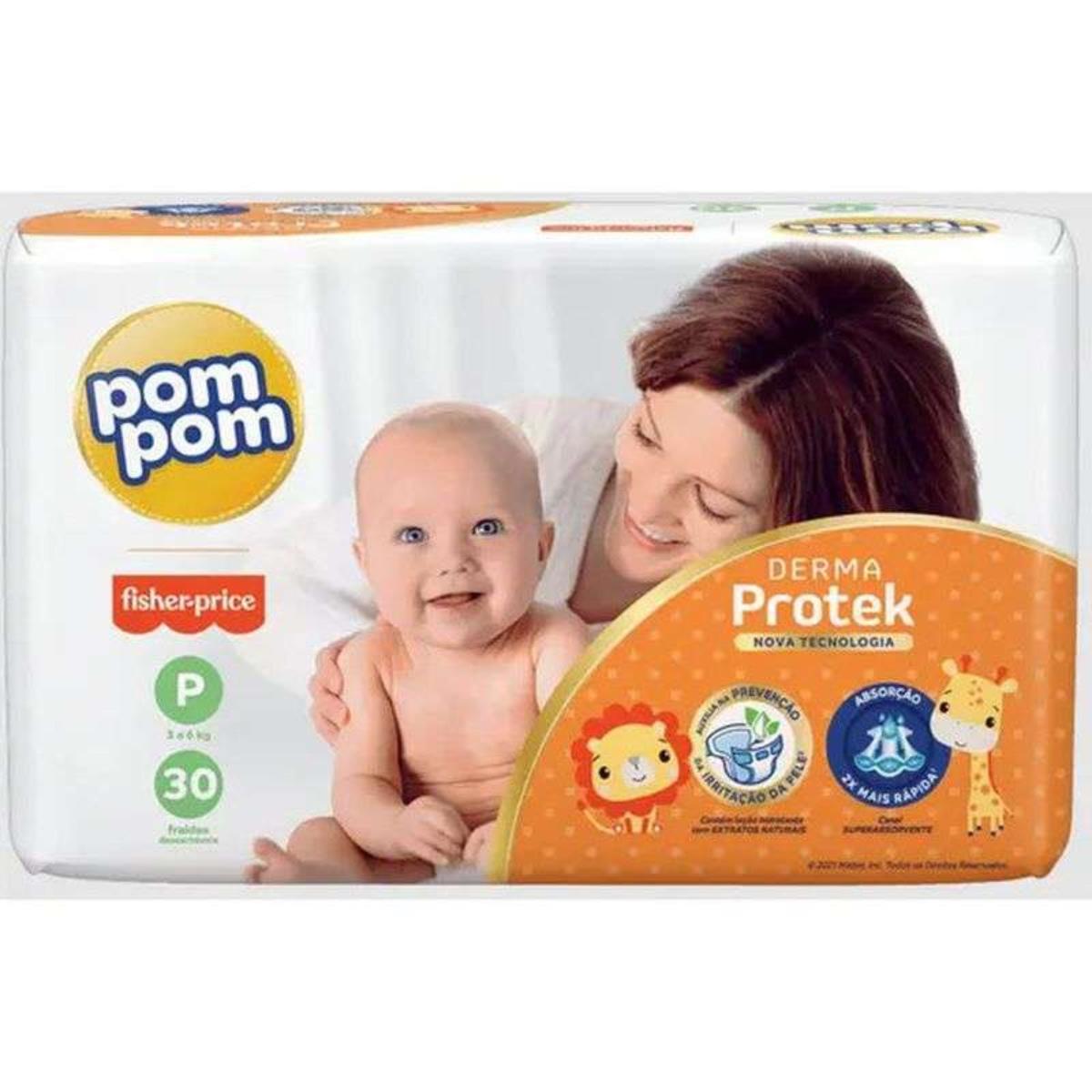 POM POM FRALDA DERMA PROTEK TAMANHO P COM 30 UNIDADES