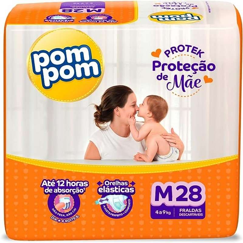 POM POM FRALDA DERMA PROTEK TAMANHO M COM 28 UNIDADES