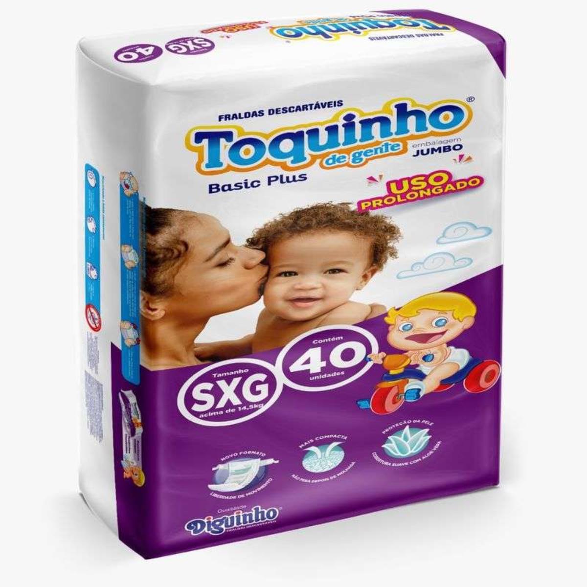 TOQUINHO FRALDA JUMBO PLUS TAMANHO SXG COM 40 UNIDADES