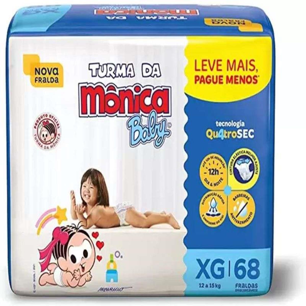 TURMA DA MONICA FRALDA GIGA TAMANHO XG COM 68 UNIDADES