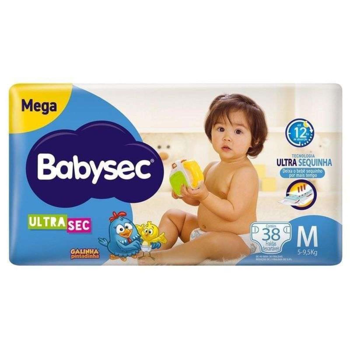 BABYSEC FRALDA ULTRA GALINHA PINTADINHA MEGA M COM 38 UNIDADES