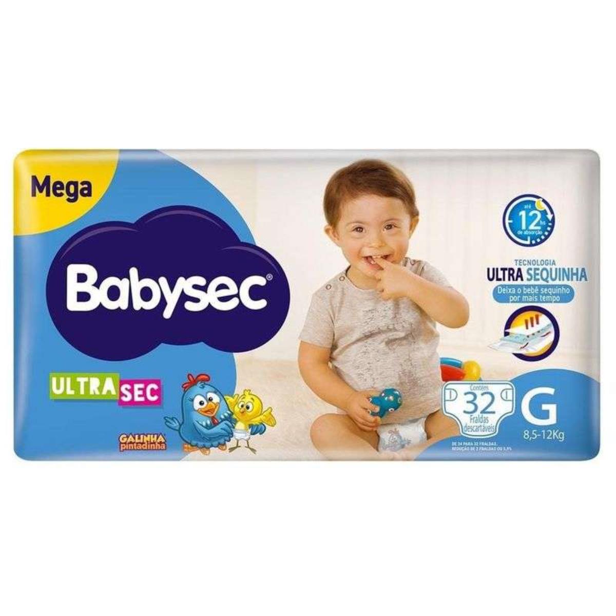 BABYSEC FRALDA ULTRA GALINHA PINTADINHA MEGA G COM 32 UNIDADES