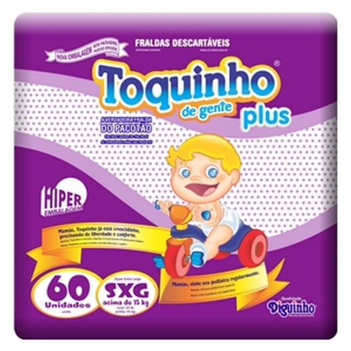 TOQUINHO FRALDA HIPER PLUS TAMANHO SXG COM 60 UNIDADES