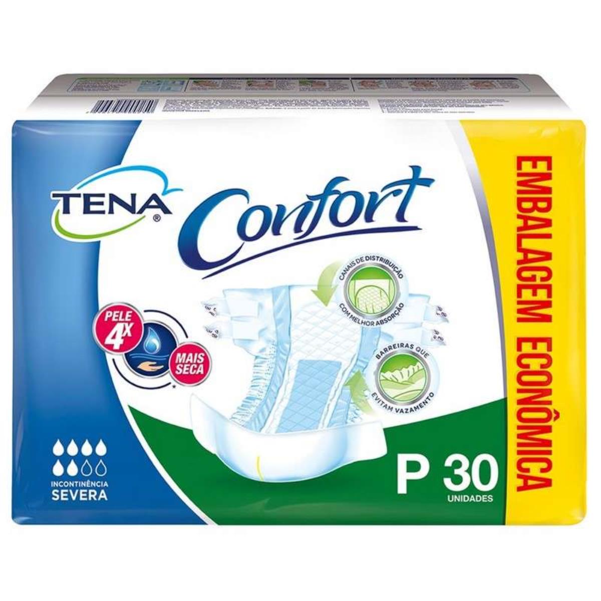 TENA CONFORT PLUS FRALDA TAMANHO P COM 30 UNIDADES MEGA