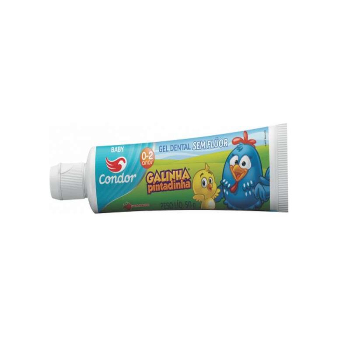 CONDOR CREME DENTAL GALINHA PINTADINHA SABOR MORANGO SEM FLUOR DE 0 A 2 ANOS 50 G